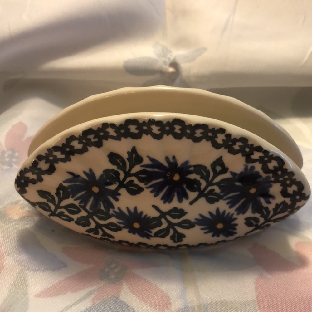 Manufaktura W. Bolestawiec Floral Napkin Holder Polish Pottery 5.5x3” - Picture 3 of 5